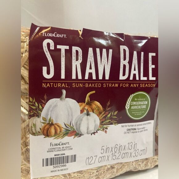 FloraCraft Decorative Straw Bale 5” x 6” x 13” Natural Sun-Baked Indoor/Outdoor - Picture 2 of 5